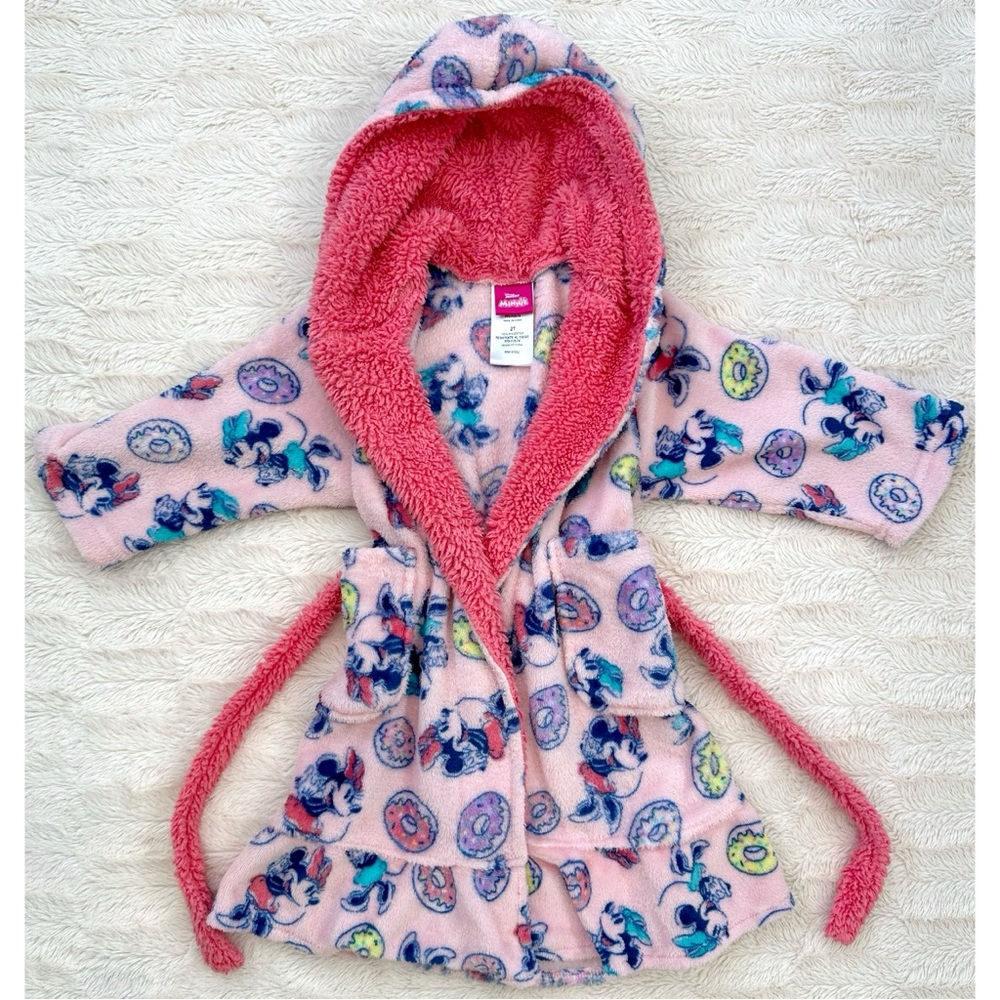 Disney Junior Minnie Mouse Girl's Donuts and Sprinkles Minky Fleece Hooded Robe